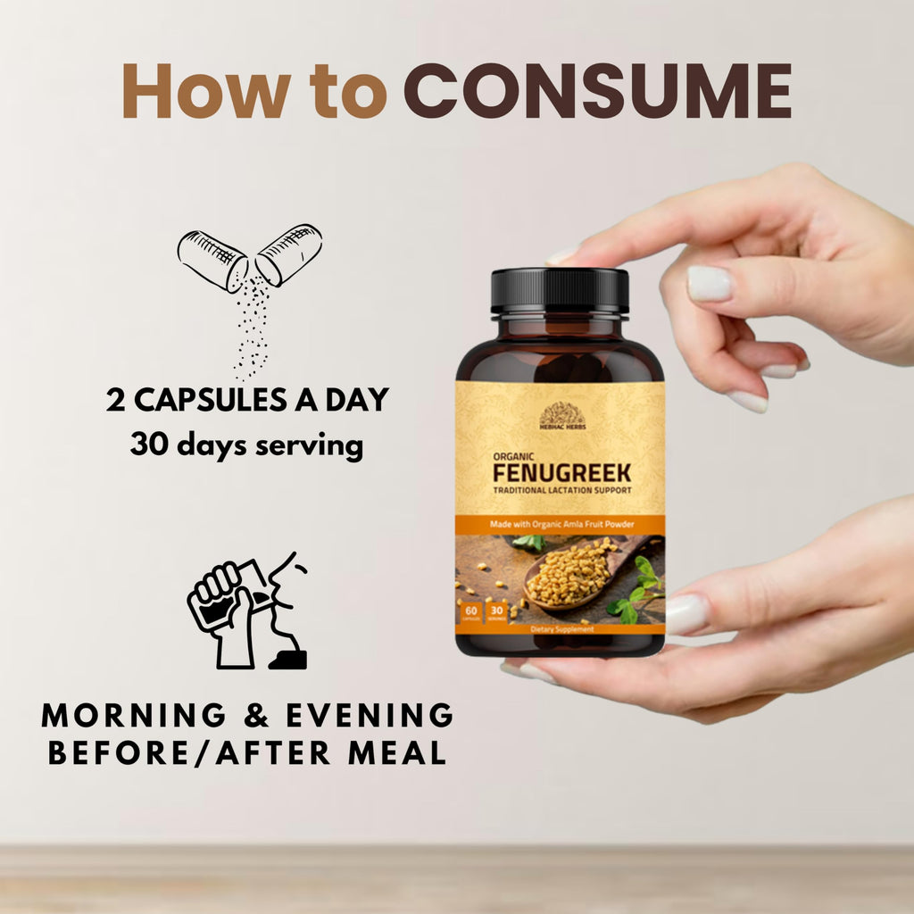 Hebhac Herbs Fenugreek Capsules for Lactation Support - 60 Capsules - image 3