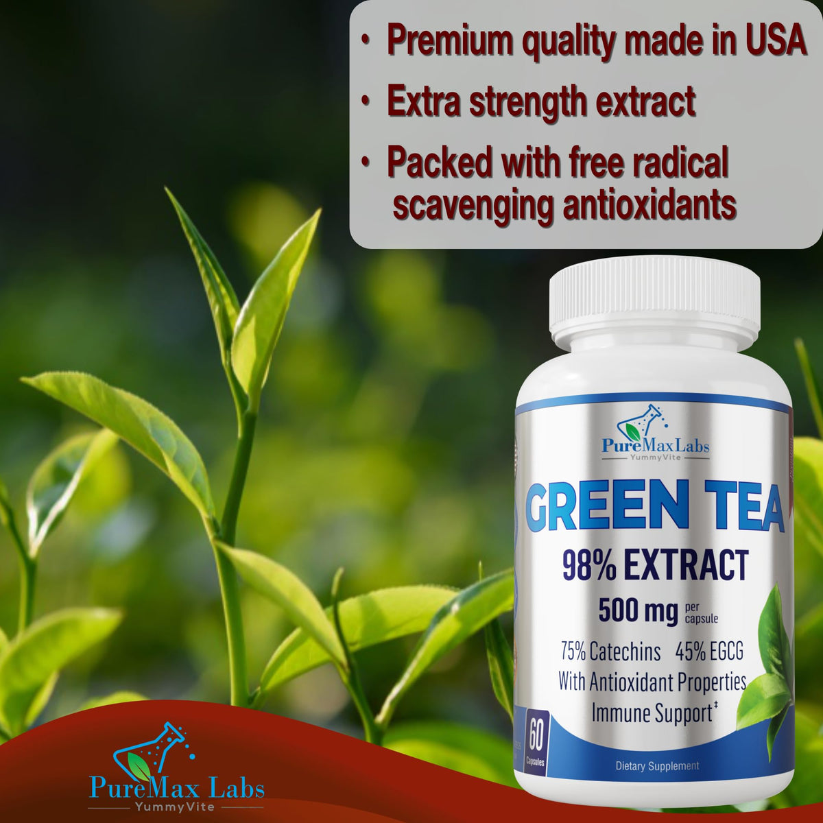 YUMMYVITE Green Tea Extract 98% Super Antioxidant - 60 Capsules - image 3