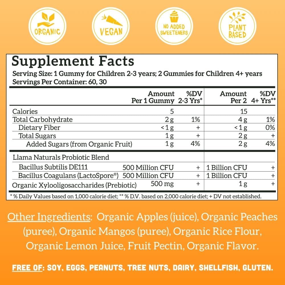 Llama Naturals Kids Probiotic with Prebiotic Fiber Gummies - 60 Count - image 3