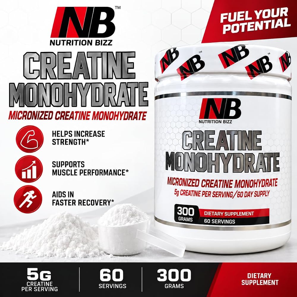 NutritionBizz Creatine Monohydrate Powder Micronized - 60 Servings - image 2