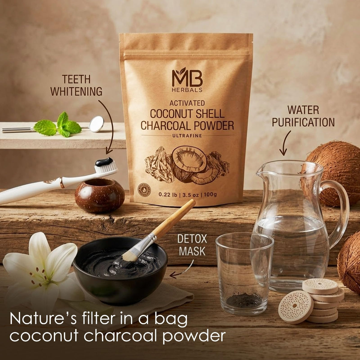 MB Herbals Activated Charcoal Powder from Coconut Shell 3.5 oz (100