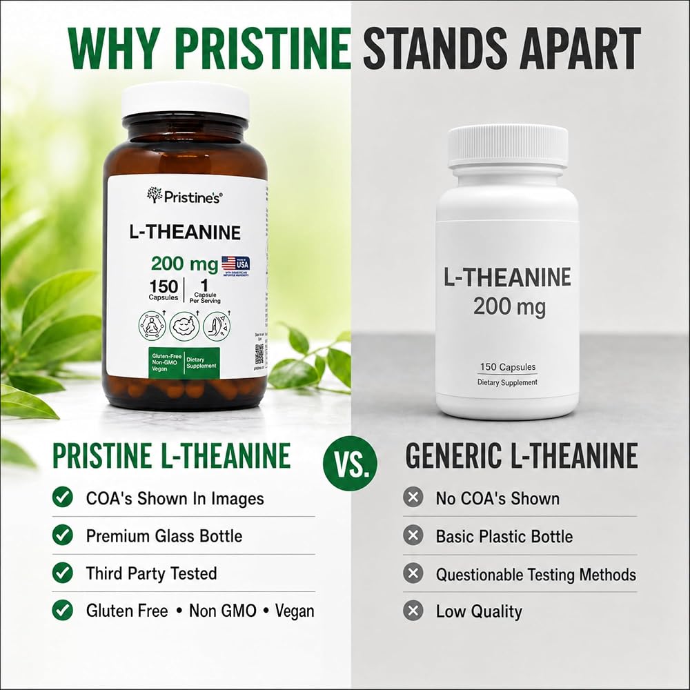 PRISTINE'S L-Theanine 200mg Capsules for Sleep & Calm Focus - 150 Count - image 6