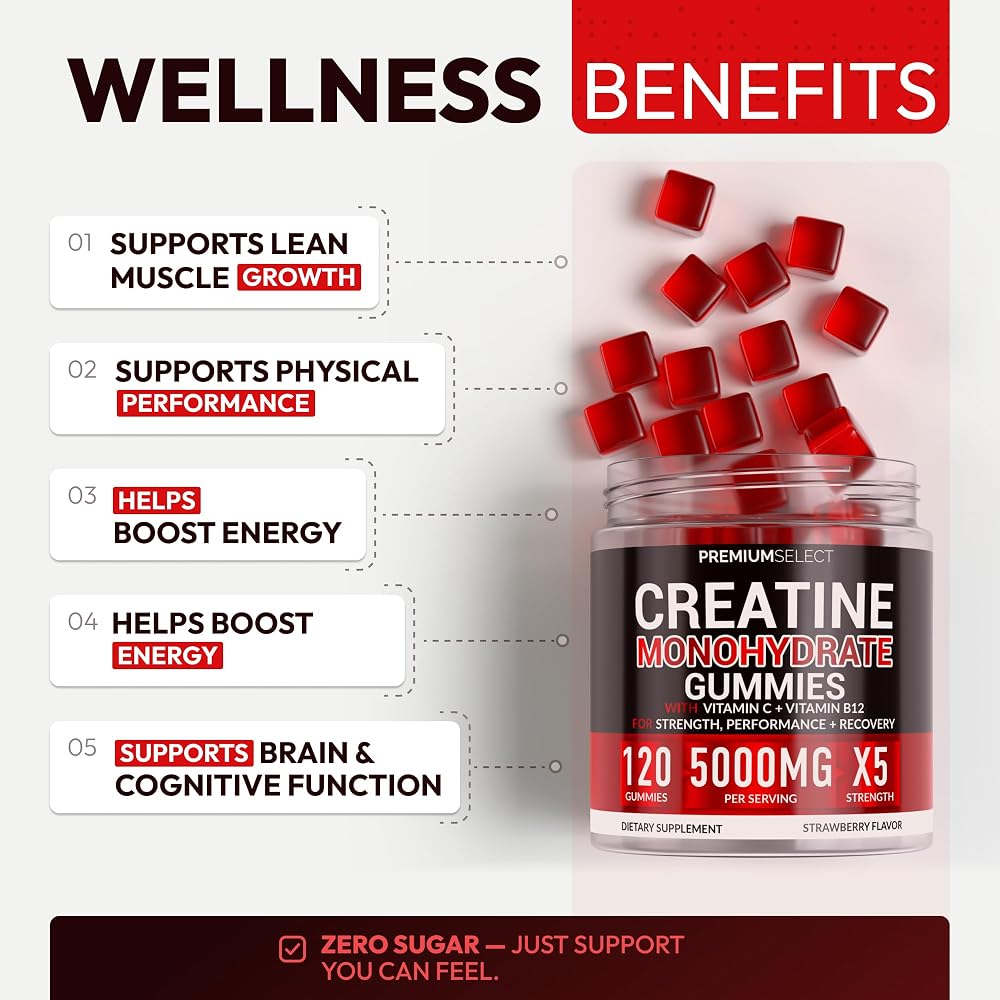 Premium Select Nutrition Creatine Monohydrate Gummies 5g - 120 Gummies - image 2