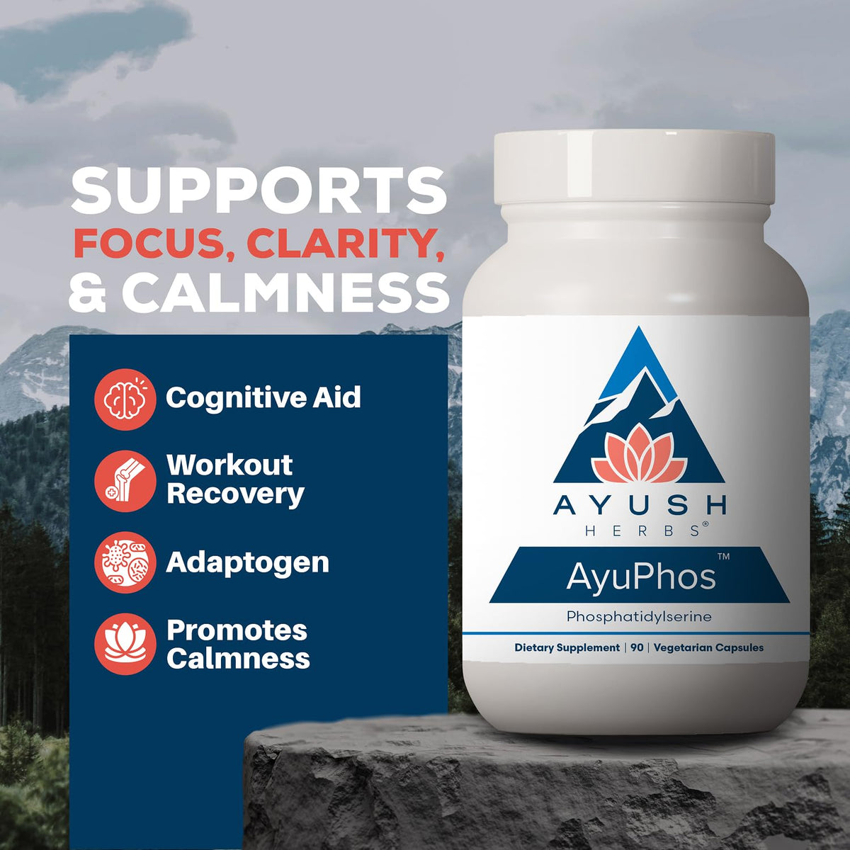 Ayush Herbs AyuPhos Brain & Memory Support 200mg - 90 Capsules - image 2