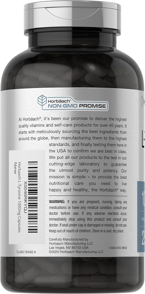 Horbäach L-Tyrosine 1000mg Amino Acid Supplement - 250 Capsules - image 3