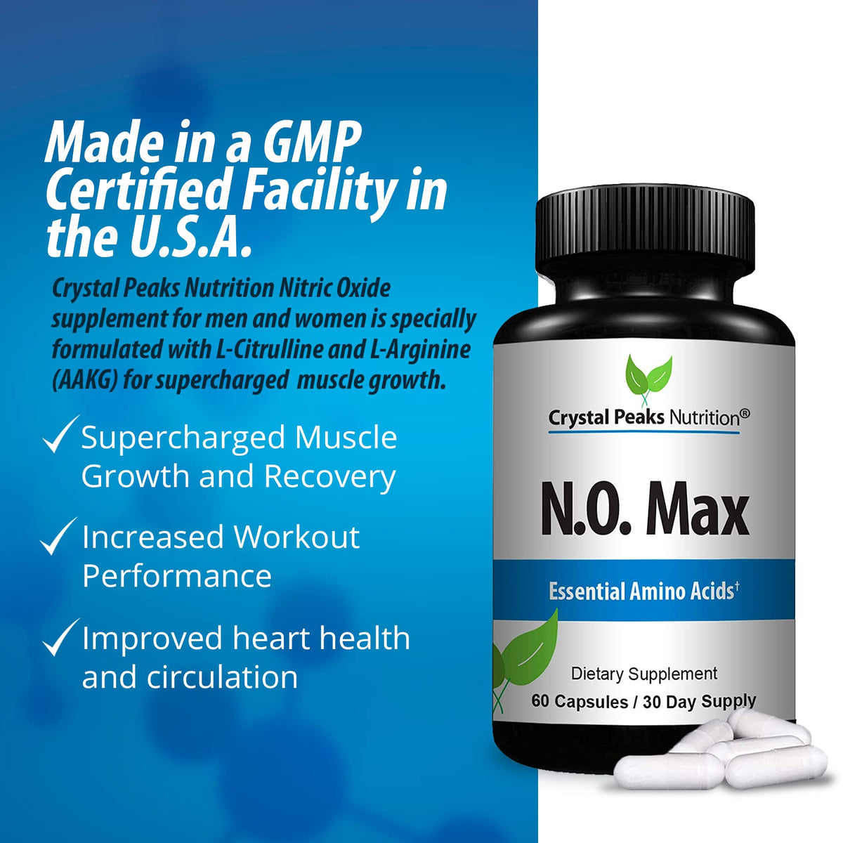CRYSTAL PEAKS NUTRITION N.O. Max Nitric Oxide Supplement - 60 Capsules - image 5