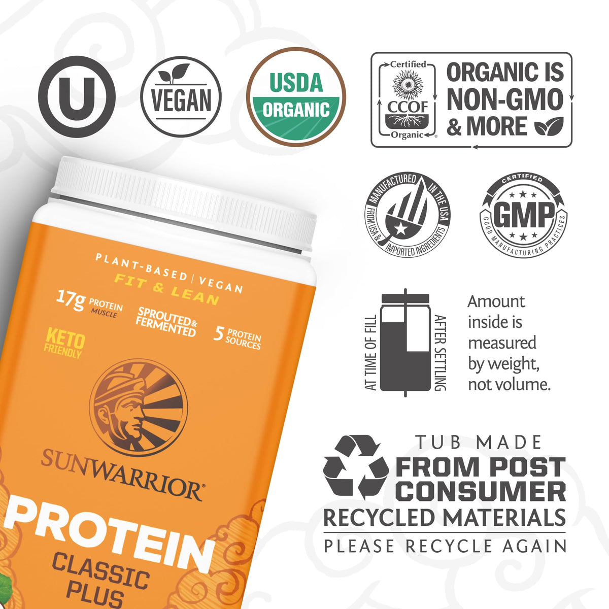 Sunwarrior Classic Plus Vegan Protein Powder Chocolate - 30 Servings - image 3
