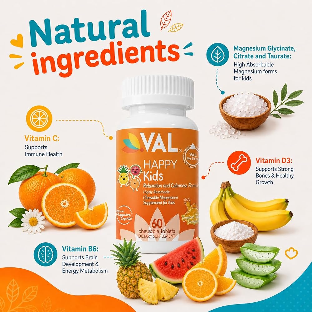 VAL Chewable Magnesium for Kids Relaxation and Calm Formula High