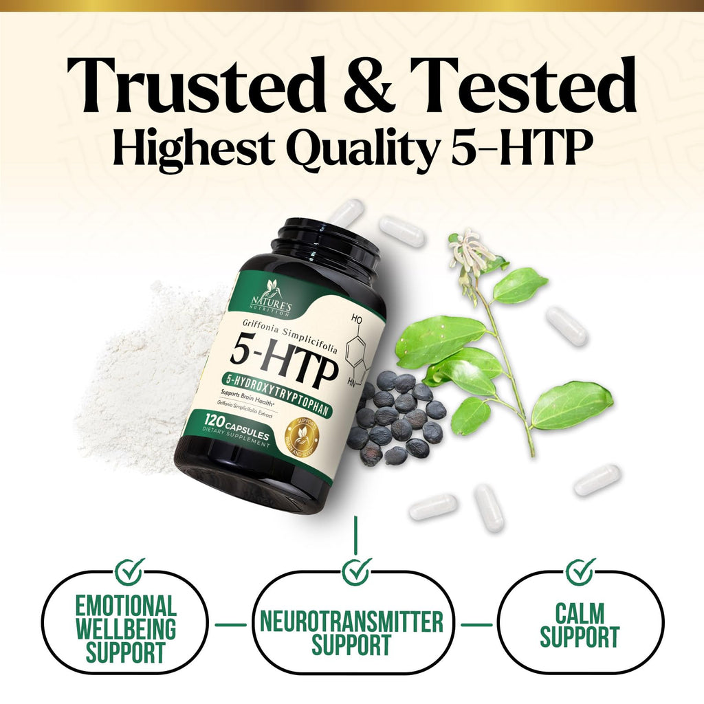 Nature's Nutrition 5HTP 200mg per Serving Capsules - 5 HTP Supplement