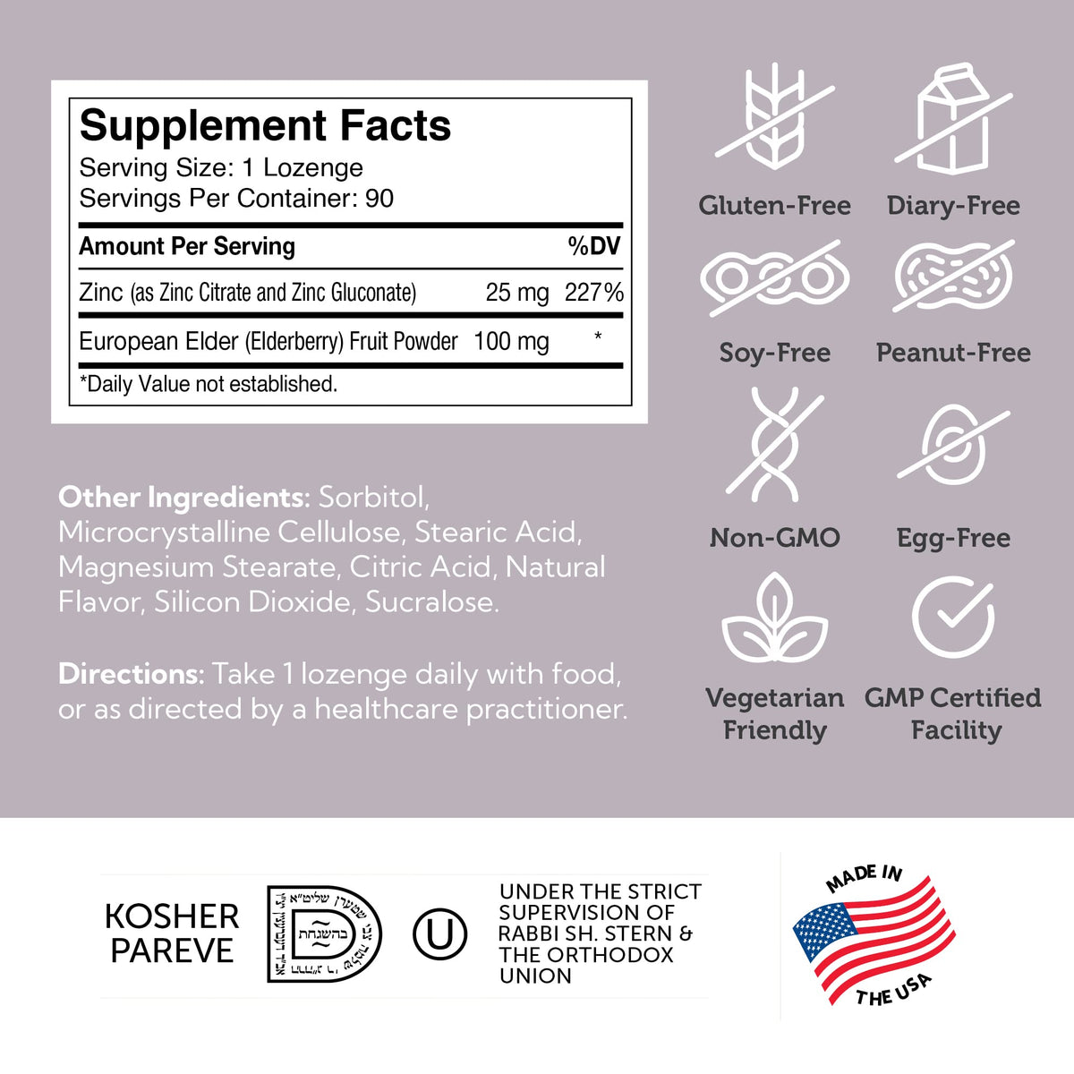 Zahler Elderberry Zinc Lozenges Immune Support - 90 Count - image 3
