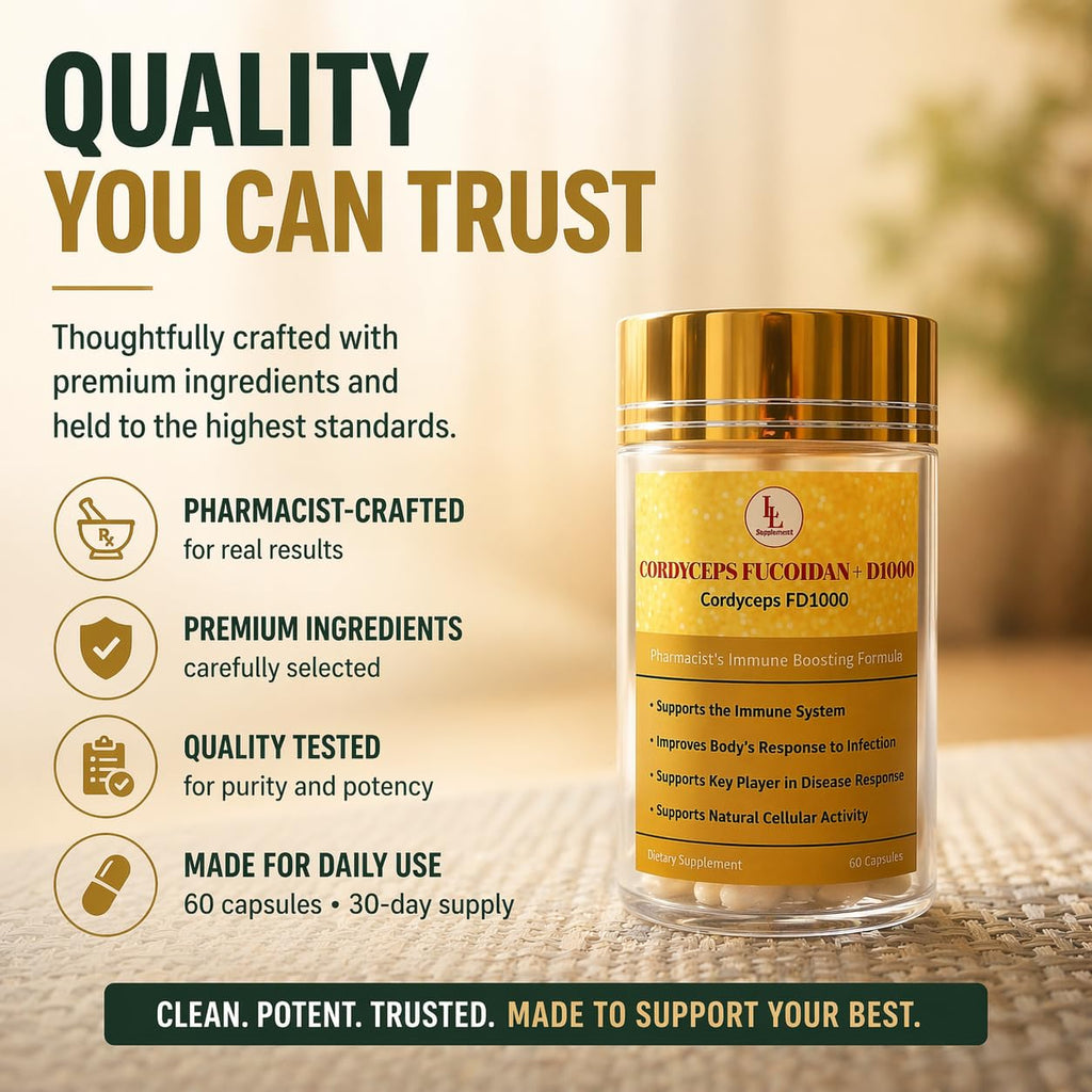 L & L Supplement Cordyceps FD1000 with Fucoidan & Vitamin D - 60 Capsules - image 4