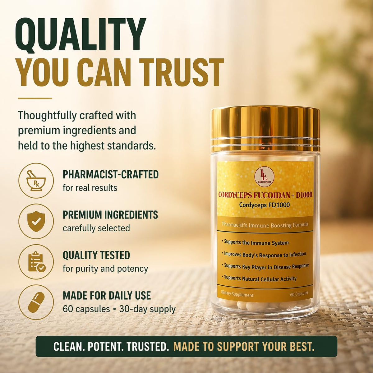 L & L Supplement Cordyceps FD1000 with Fucoidan & Vitamin D - 60 Capsules - image 4