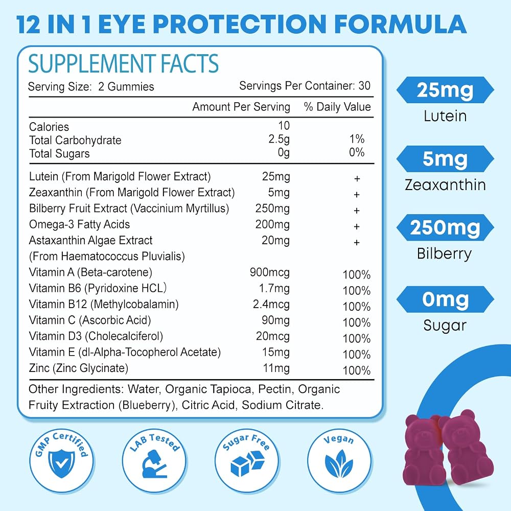 Zetelixia Lutein Gummies, Blueberry Flavor
