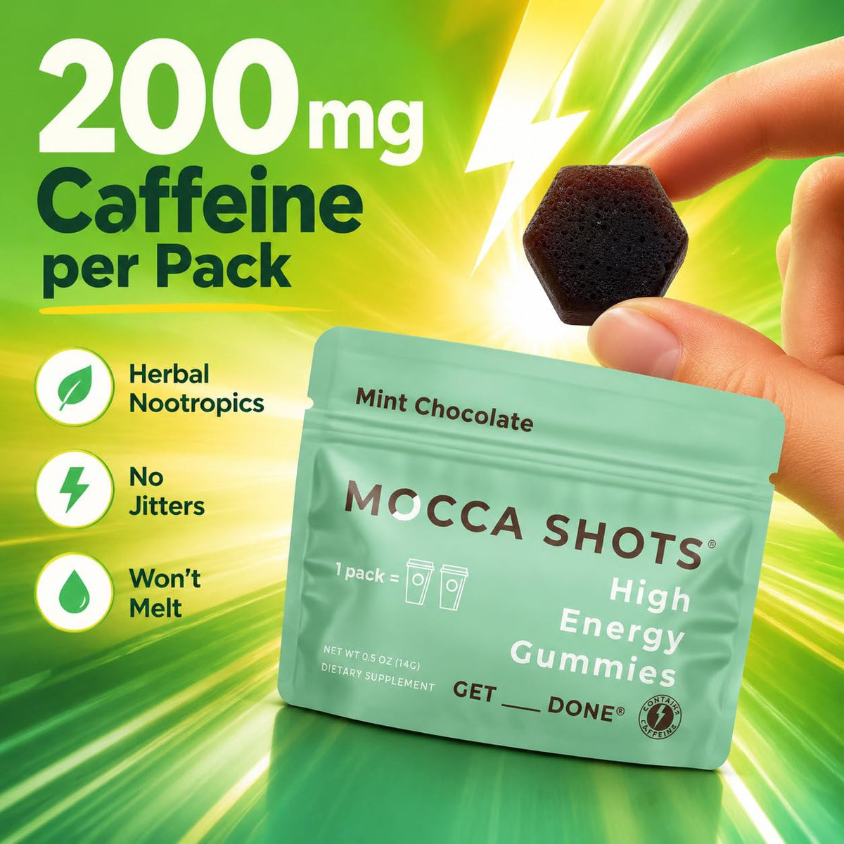 SGC Mocca Shots Caffeine Energy Gummies, 200mg
