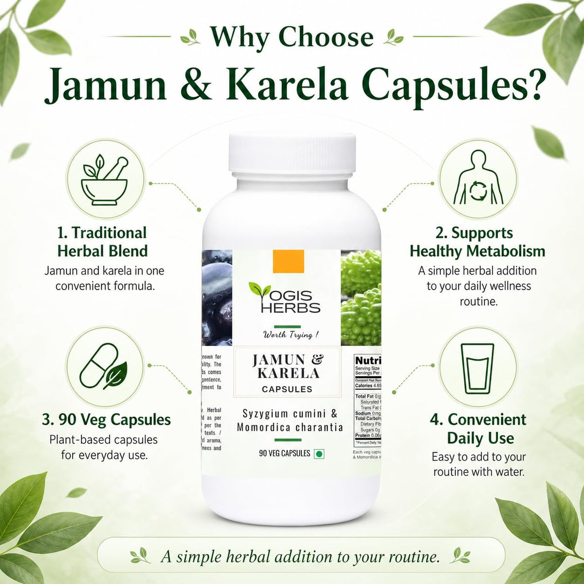 YOGIS HERBS Jamun & Karela Capsules Metabolism Support - 90 Vegetarian Capsules - image 3