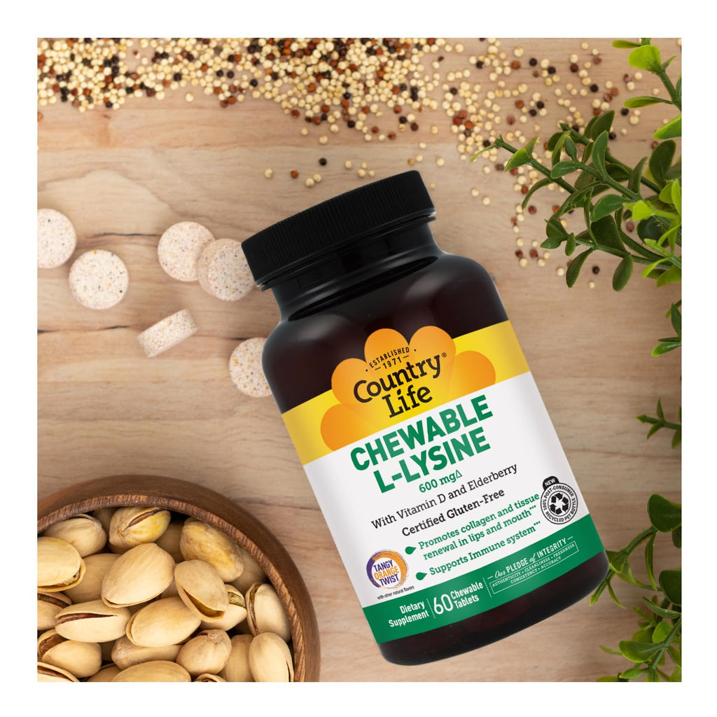 Country Life Chewable L-Lysine 600 mg with Vitamin D - 60 Tablets - image 8
