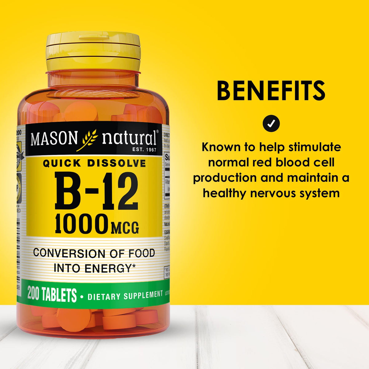 MASON NATURAL Vitamin B-12 1000 mcg Quick Dissolve Tablets - 200 Count - image 2
