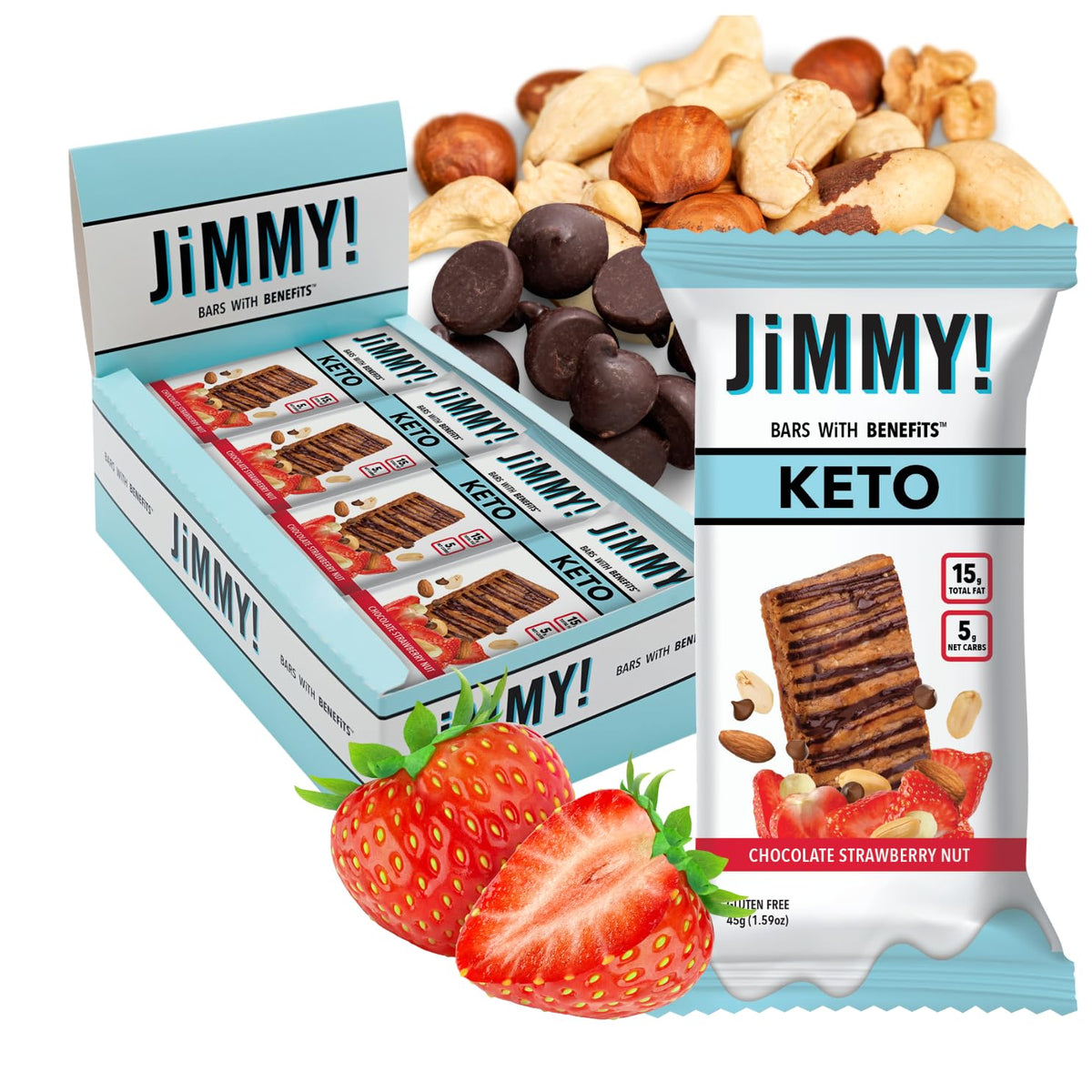 JimmyBar JiMMY! Keto Protein Bar Strawberry Nut 8g Protein - 12 Count