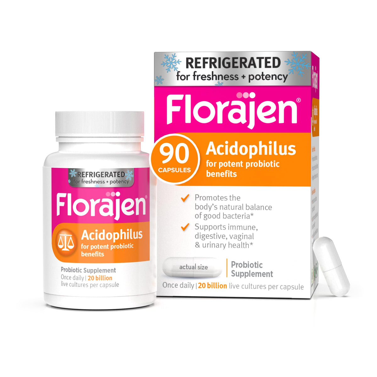Florajen Acidophilus Probiotic Extra-High Potency - 90 Capsules