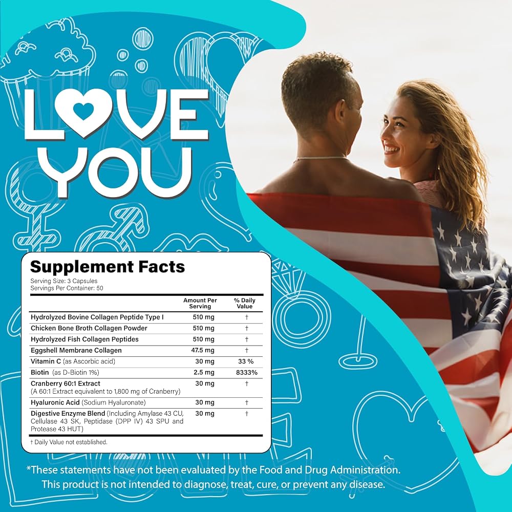 Love You Collagen Complex Types I, II, III, V & X - 150 Capsules - image 3