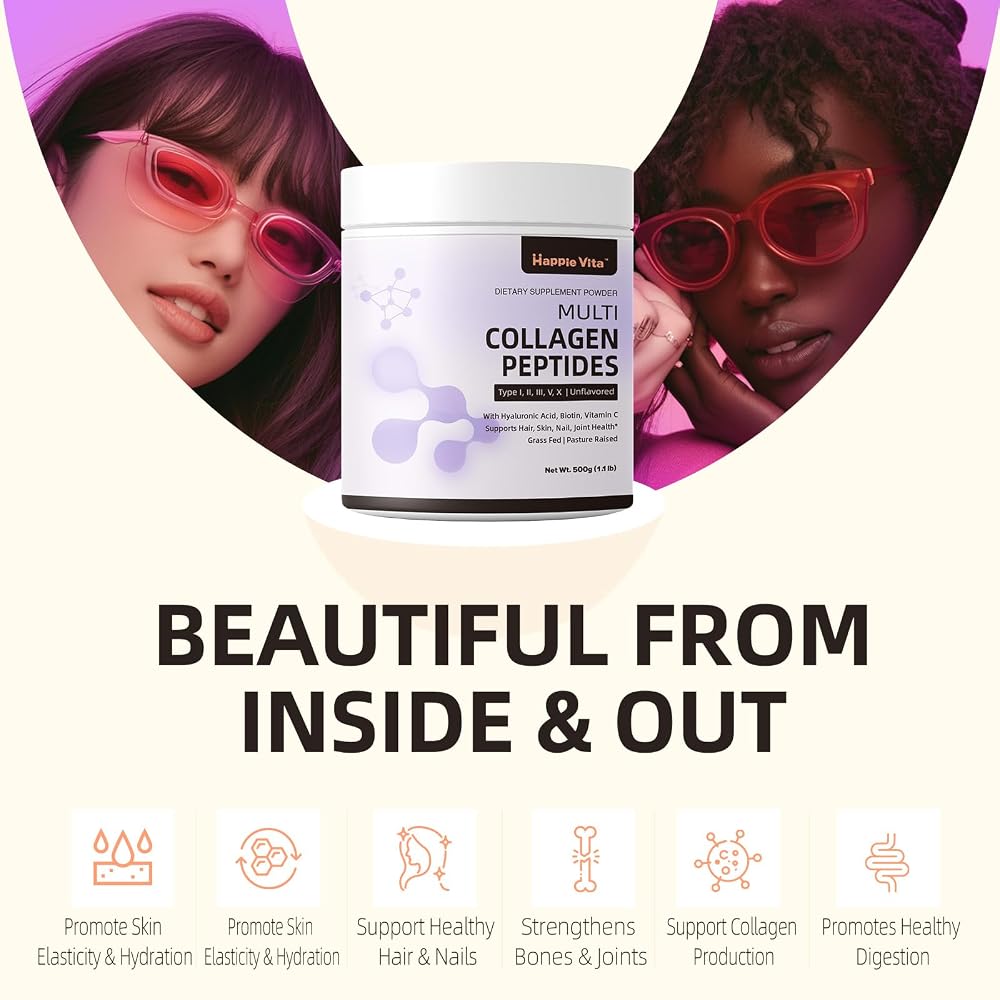 HappieVita Multi Collagen Peptides Powder 5 Types - 1.1 lbs - image 2