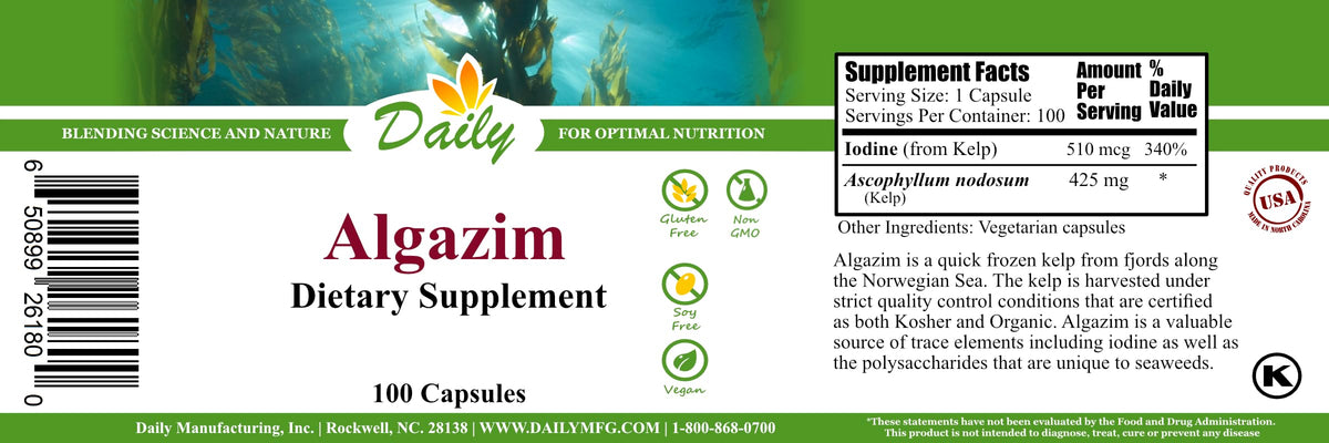 Daily Manufacturing Algazim Iodine & Kelp - 100 Vegetarian Capsules - image 2
