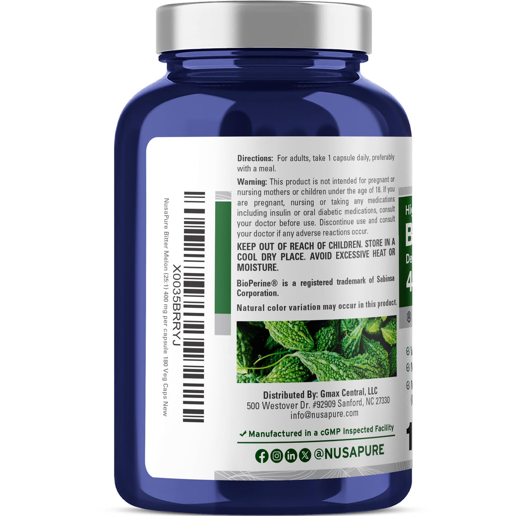 NusaPure Bitter Melon Extract 400mg - 180 Vegetarian Capsules - image 3