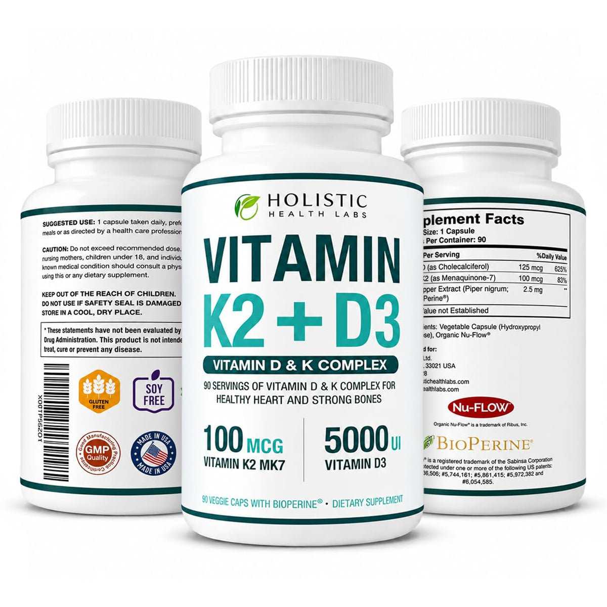 Holistic Health Labs Vitamin K2 + D3 5000 IU - 90 Capsules