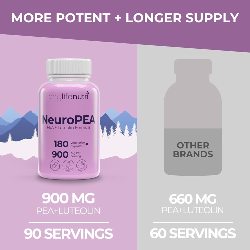 LongLifeNutri NeuroPEA Palmitoylethanolamide Luteolin - 180 Vegetarian Capsules - image 3