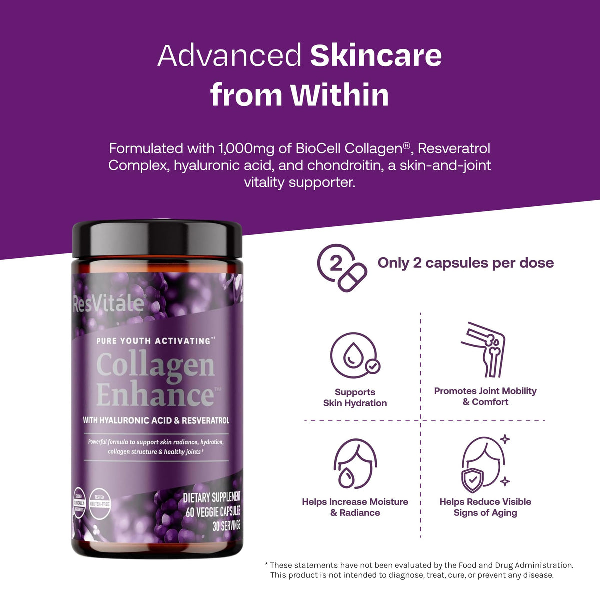 ResVitale Collagen Enhance, Beauty Supplement, 60 Capsules