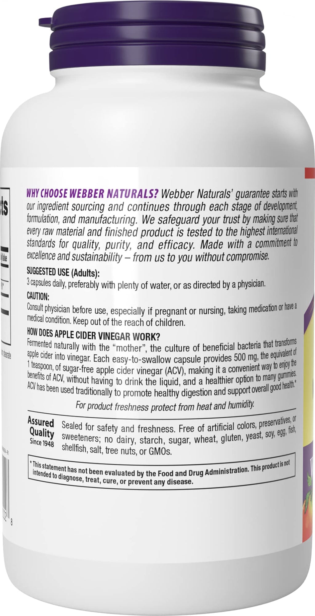 Webber Naturals Apple Cider Vinegar 1500mg - 240 Capsules - image 3