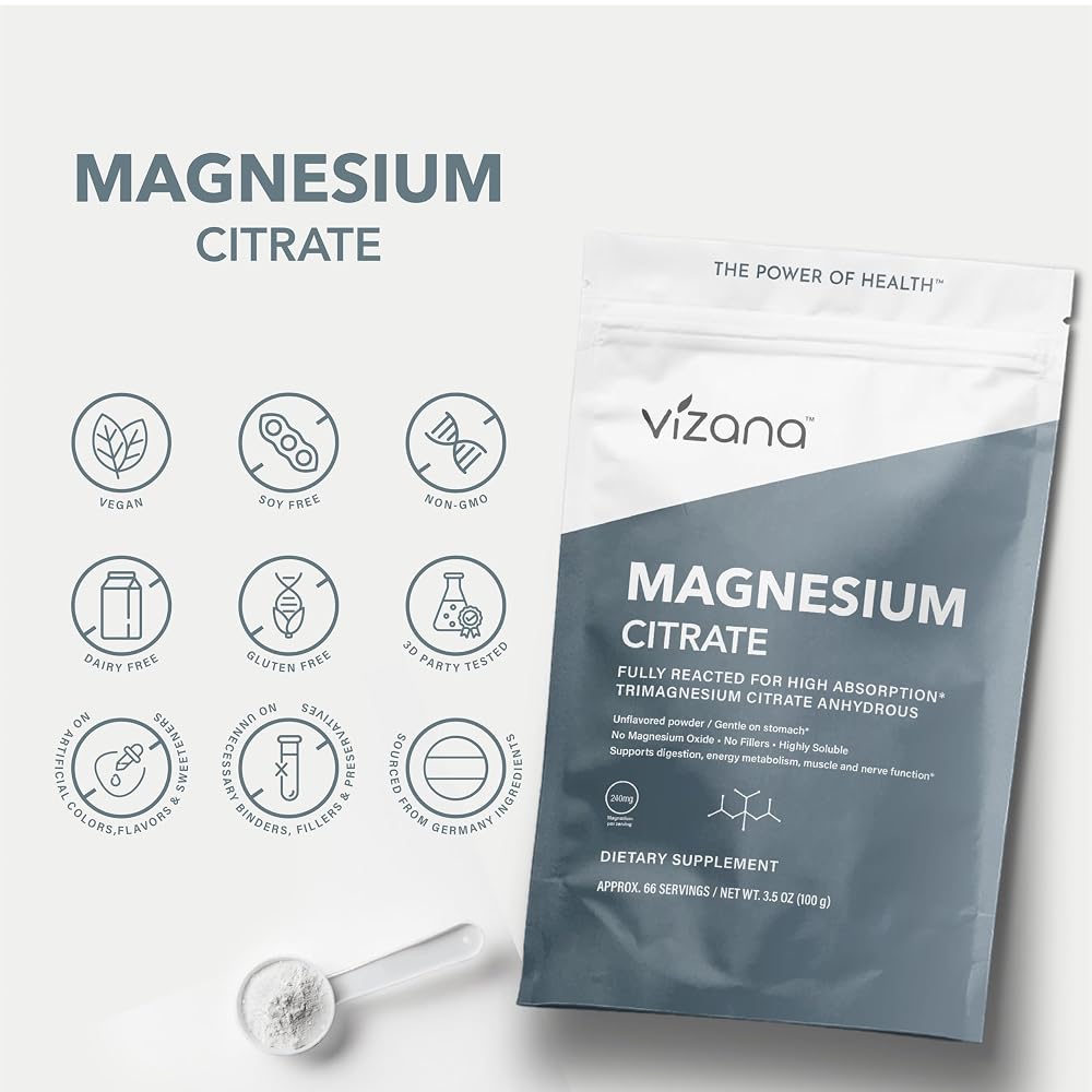 Vizana Nutrition Magnesium Citrate Powder 240mg - 66 Servings - image 5