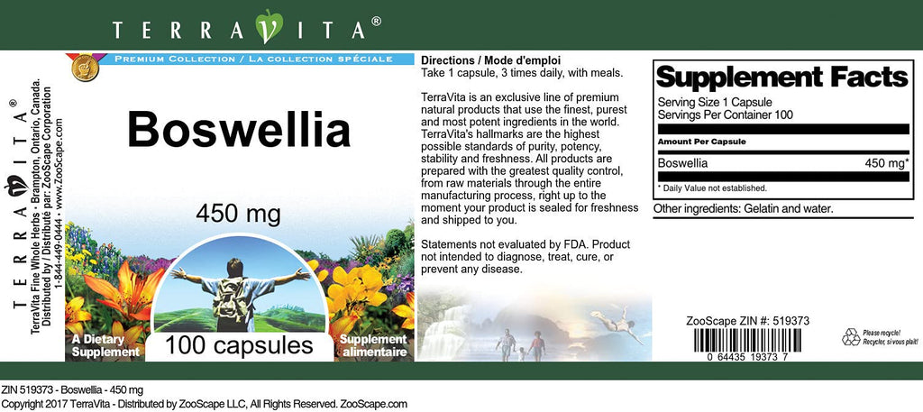 Terravita Boswellia - 450 mg (100 Capsules, ZIN: 519373)
