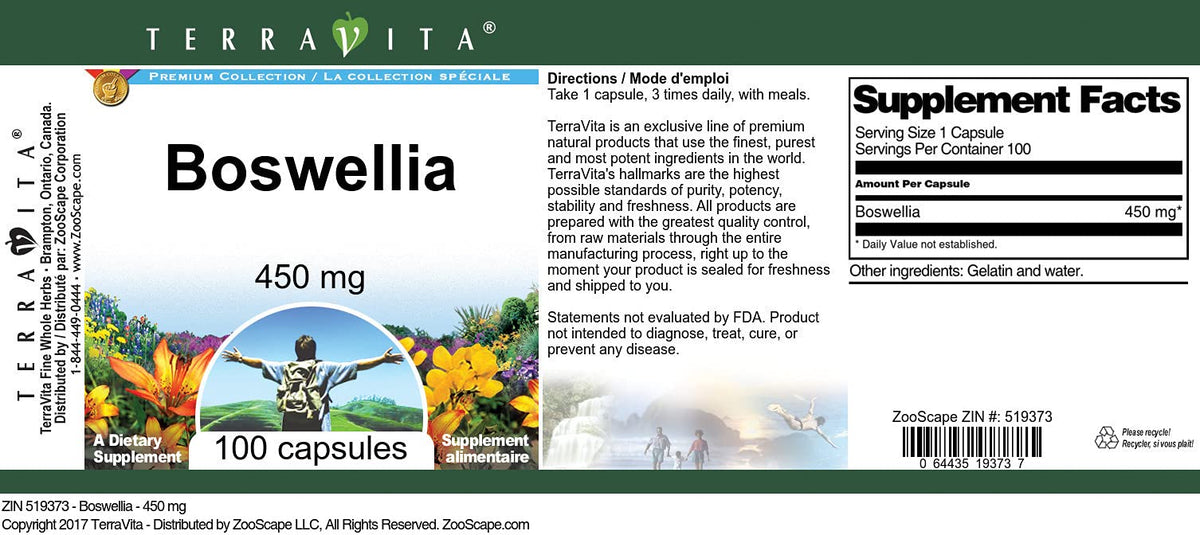 Terravita Boswellia - 450 mg (100 Capsules, ZIN: 519373)