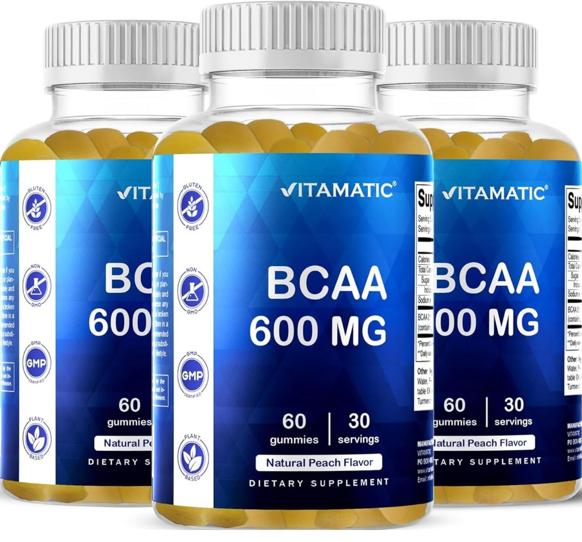 Vitamatic BCAA Gummies - Branch Chain Amino Acid Supplements - Peach