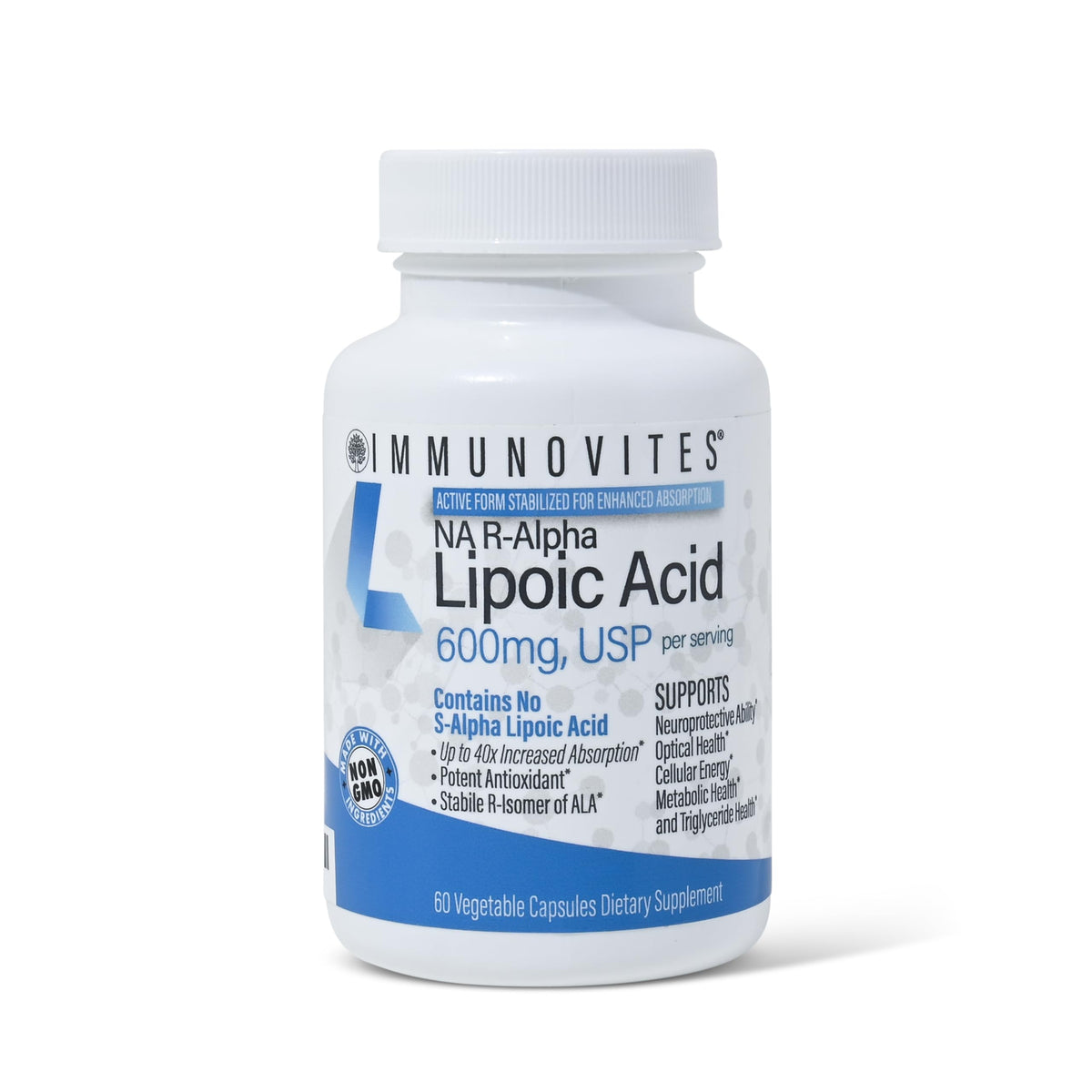 IMMUNOVITES Stabilized R-Alpha Lipoic Acid ((True)) 600mg per Serving
