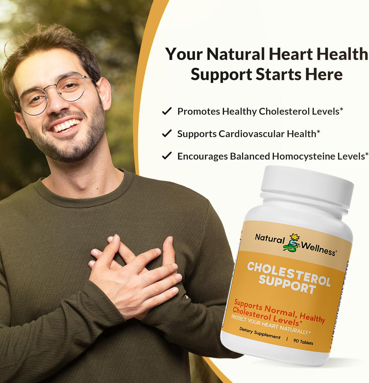 Natural Wellness Cholesterol Support Cardiovascular Formula - 90 Tablets - image 4