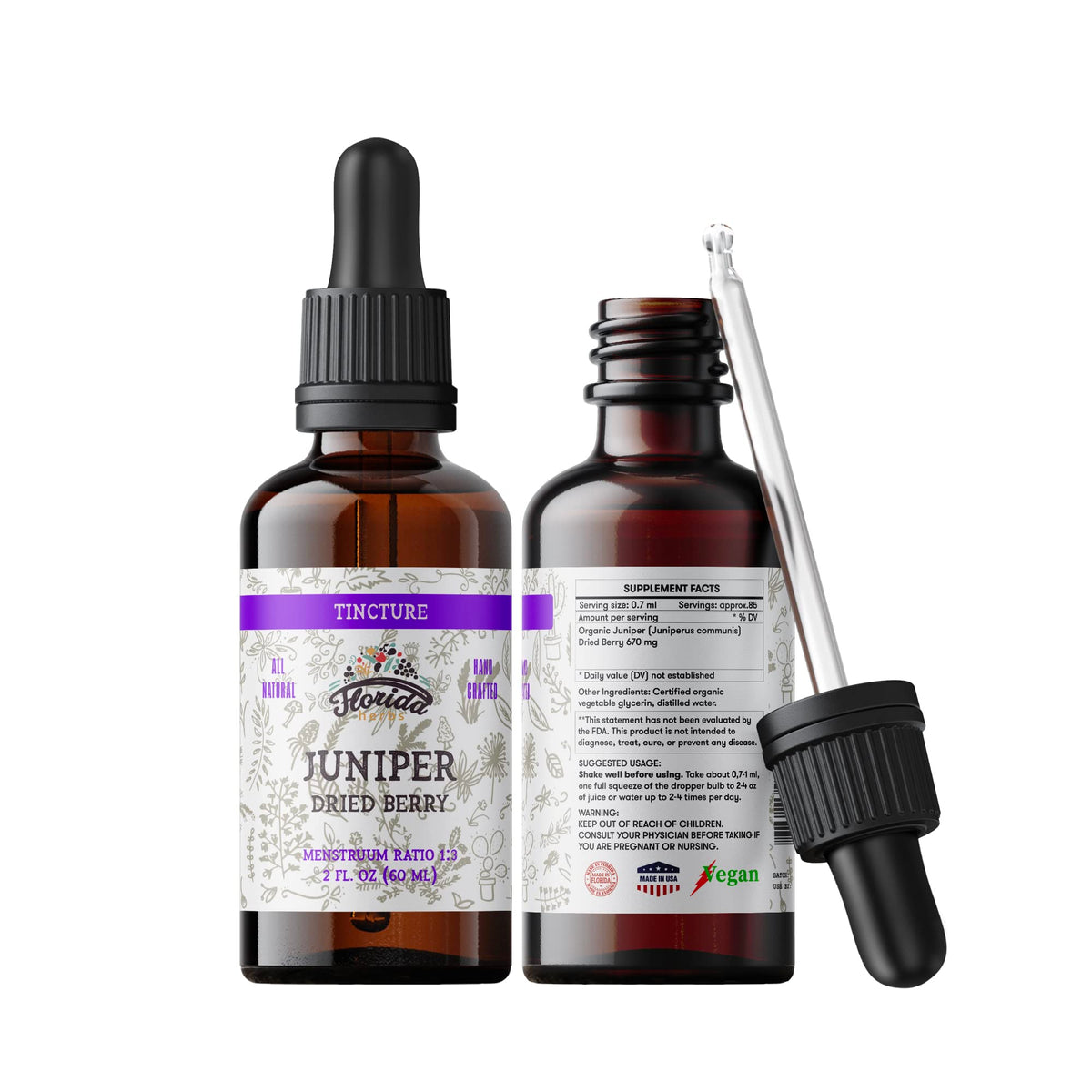 FLORIDA HERBS Juniper Berry Extract Tincture Alcohol-Free - 2 oz