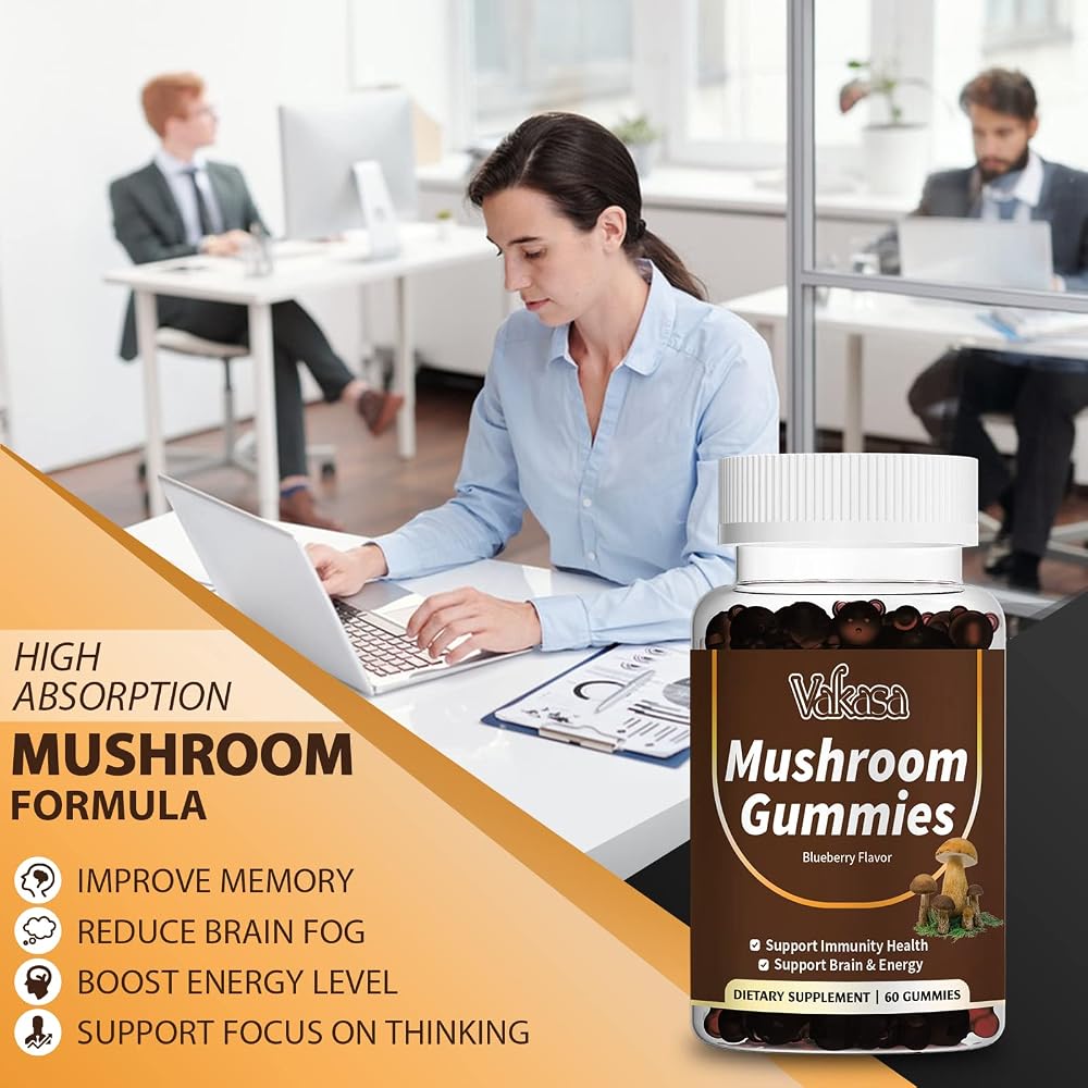 Vakasa Mushroom Gummies 10 Blend 2500mg Brain & Immune Support - 60 Gummies - image 3