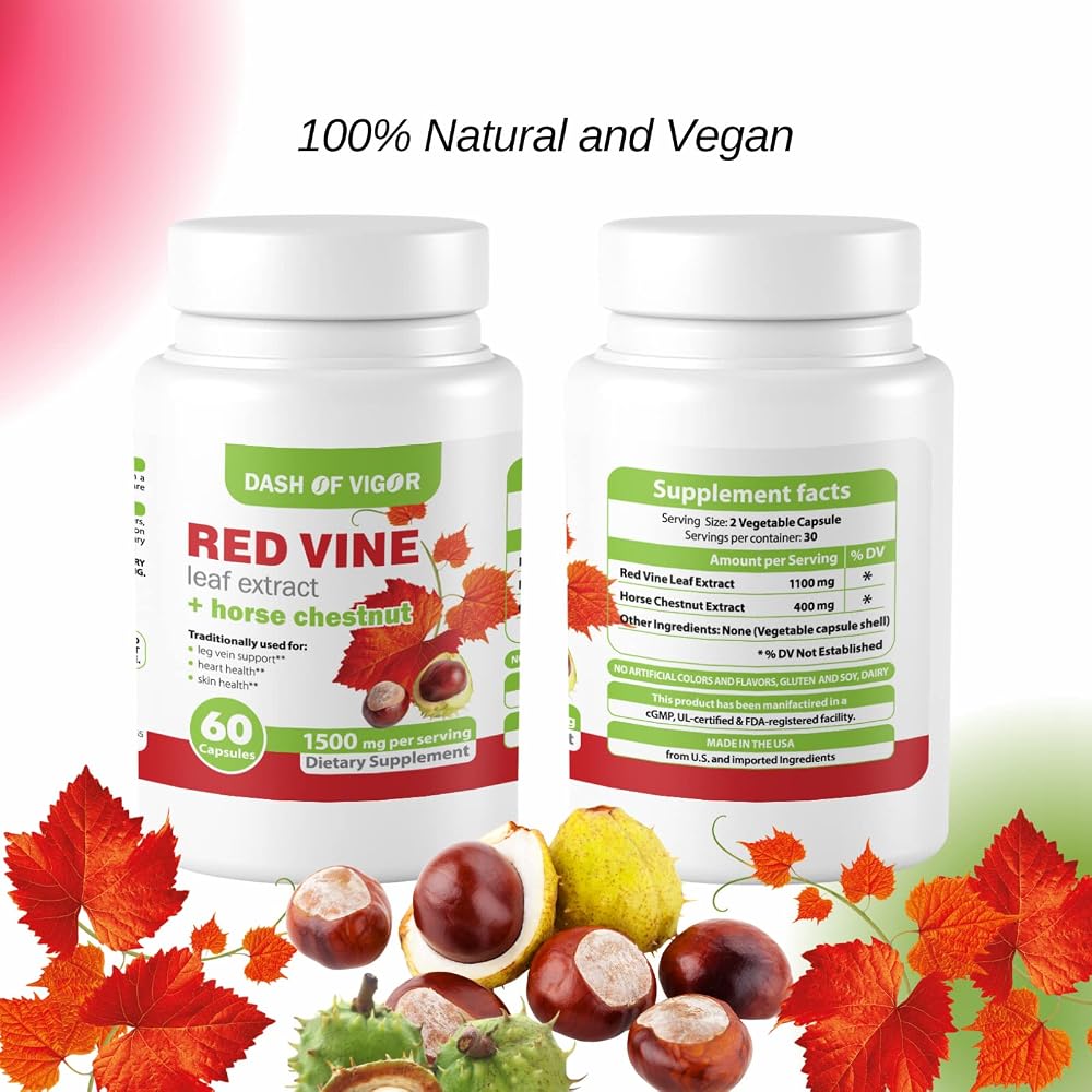 Dash of Vigor Red Vine Leaf & Horse Chestnut Extract - 60 Capsules - image 4