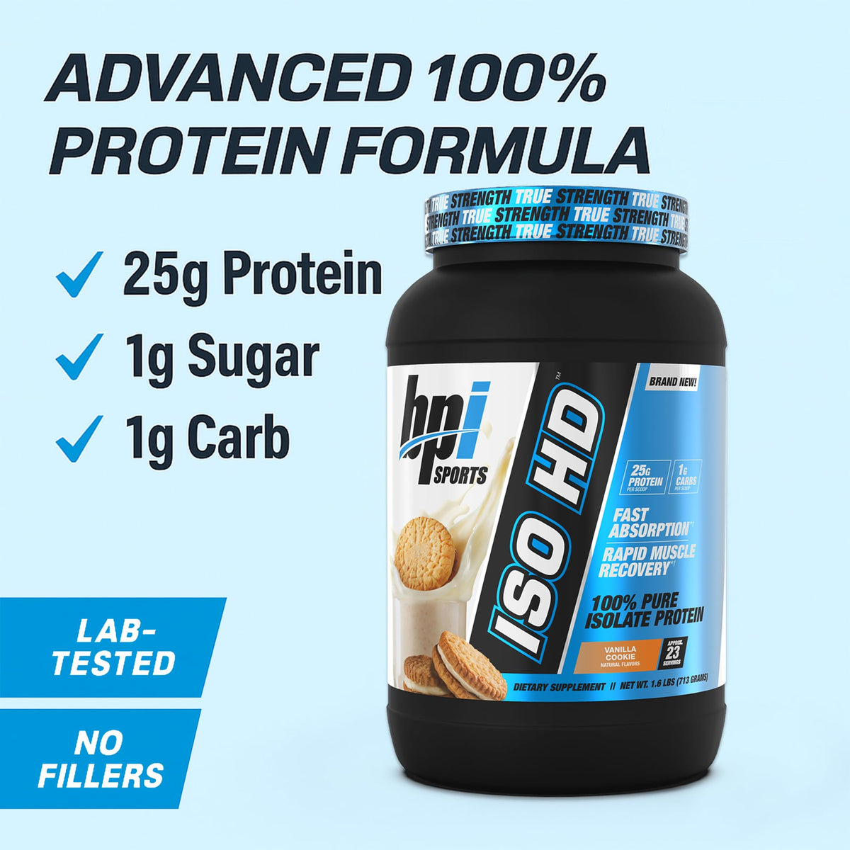 BPI Sports ISO HD Isolate Protein Powder Vanilla Cookie - 23 Servings - image 3