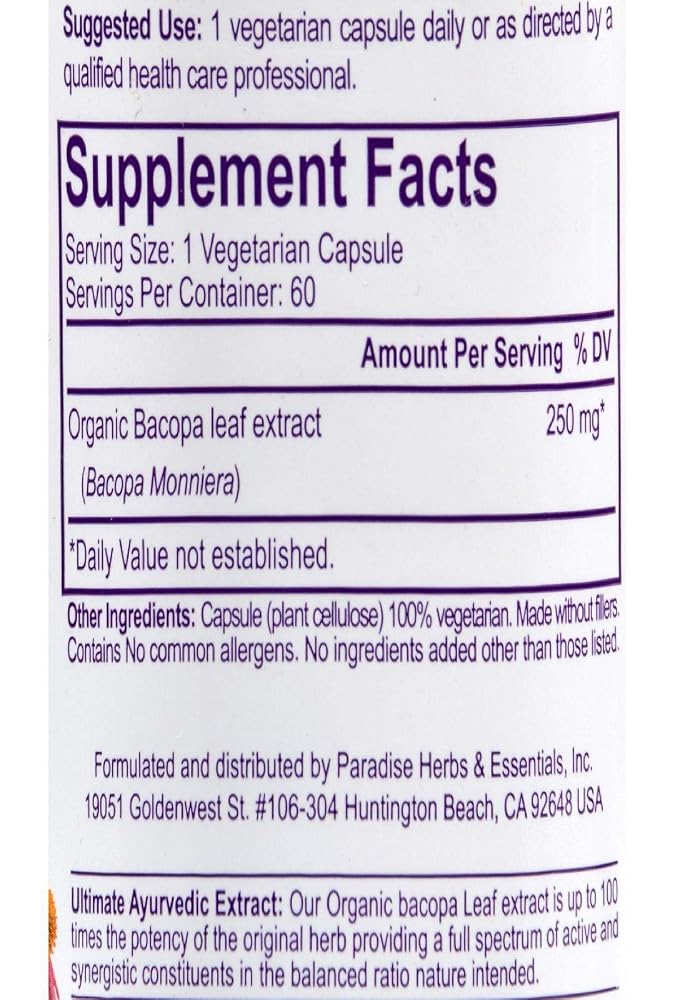 Paradise Herbs Bacopa Ayurvedic Brain Tonic - 60 Vegetarian Capsules - image 2
