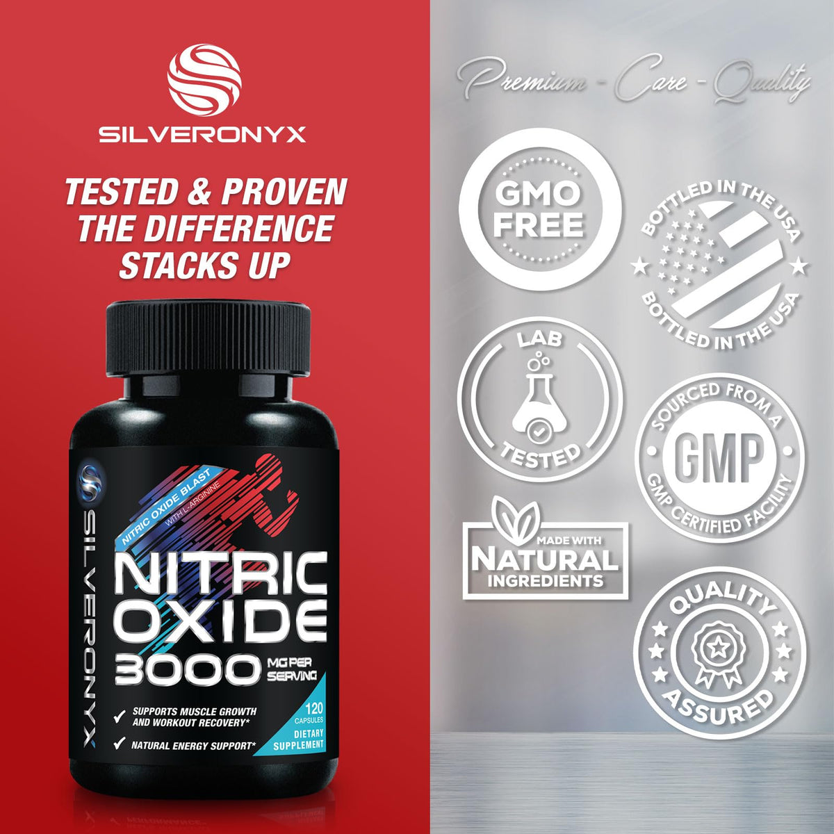 SILVERONYX Nitric Oxide Supplement 3000mg Blend - 3X Strength