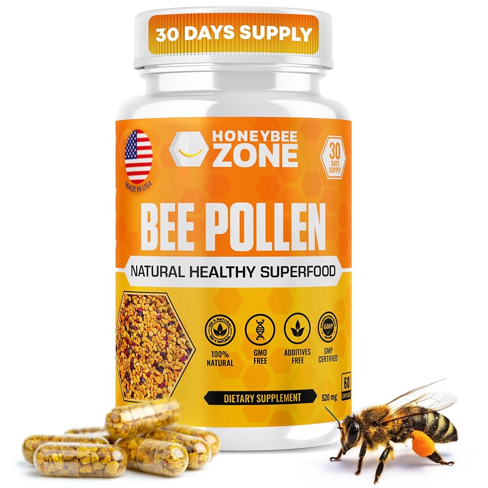 HONEYBEEZONE 100% Raw Bee Pollen Granules - 60 Vegetarian Capsules