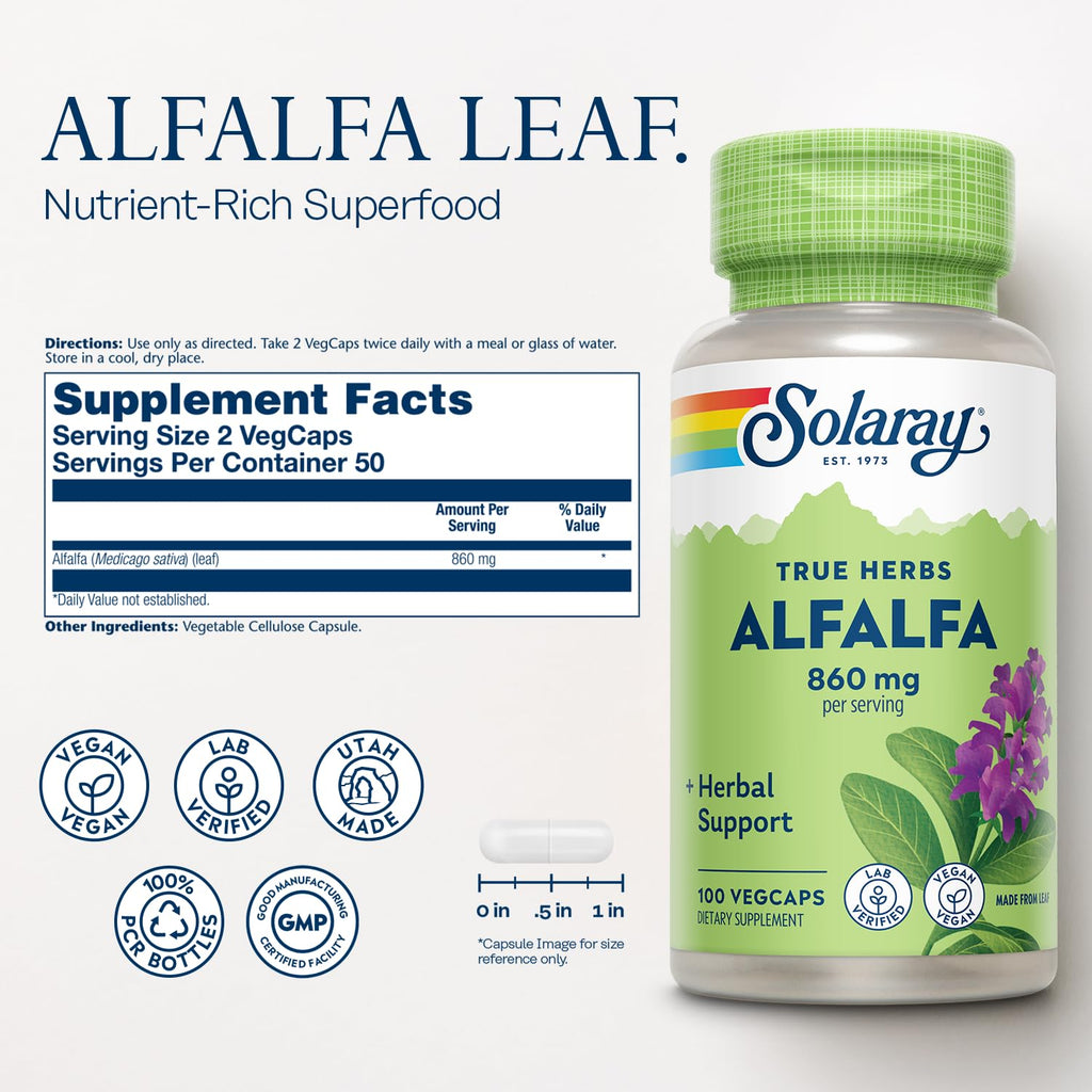 SOLARAY Alfalfa Leaf Supplement 860mg - 100 Vegetarian Capsules - image 2