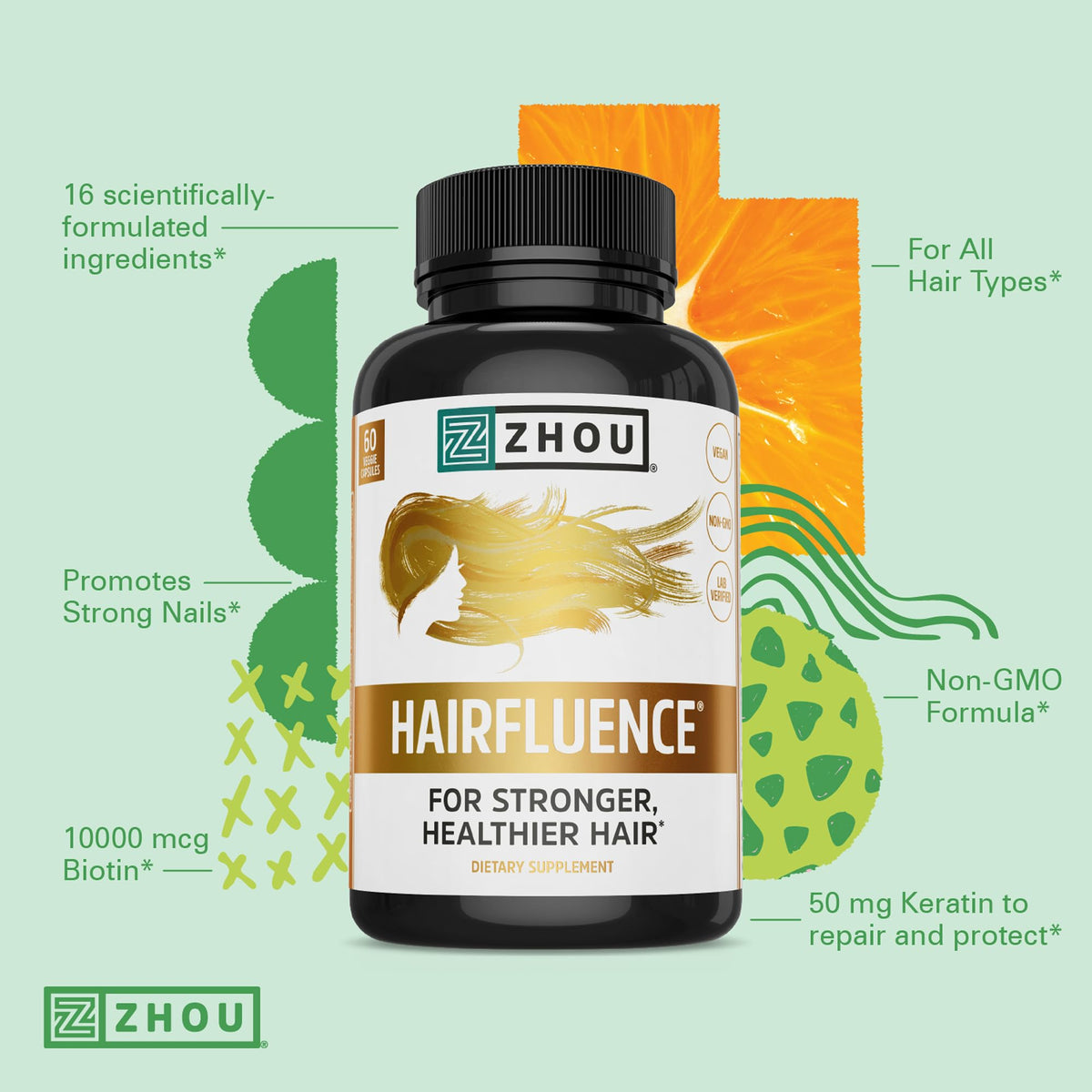 ZHOU Hairfluence Hair Growth Supplement - 60 Veggie Capsules - image 3