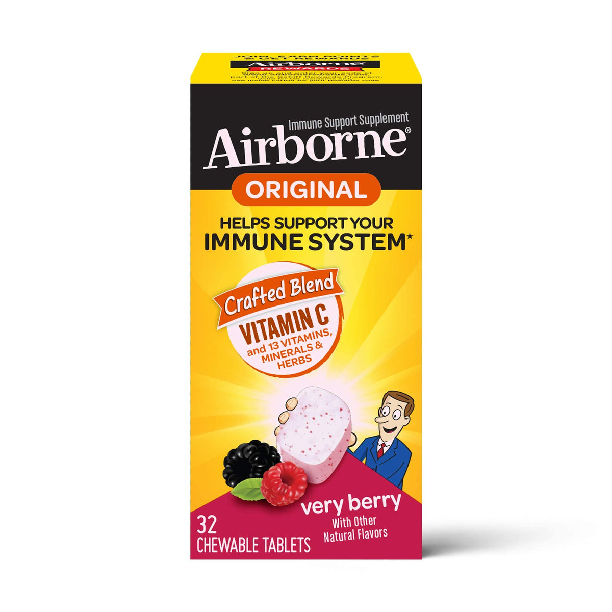 Airborne Vitamin C 1000mg + Zinc Immune Support - 64 Chewable Tablets