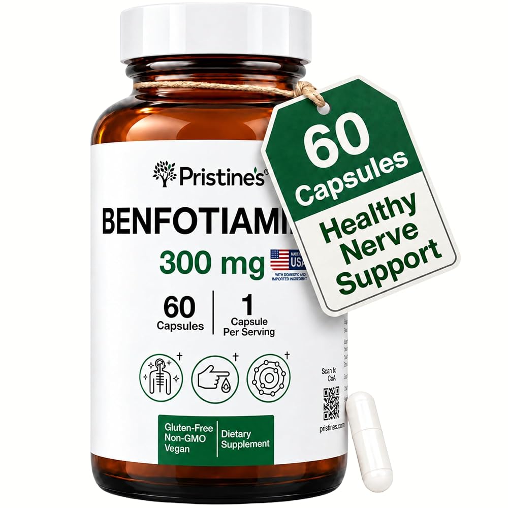 PRISTINE'S Benfotiamine 300mg Vitamin B1 Capsules - 60 Count