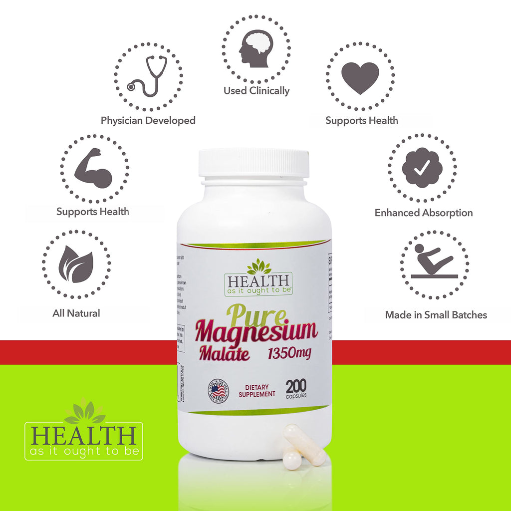 Health As It Ought To Be Magnesium Malate Muscle Support - 200 Capsules - image 3