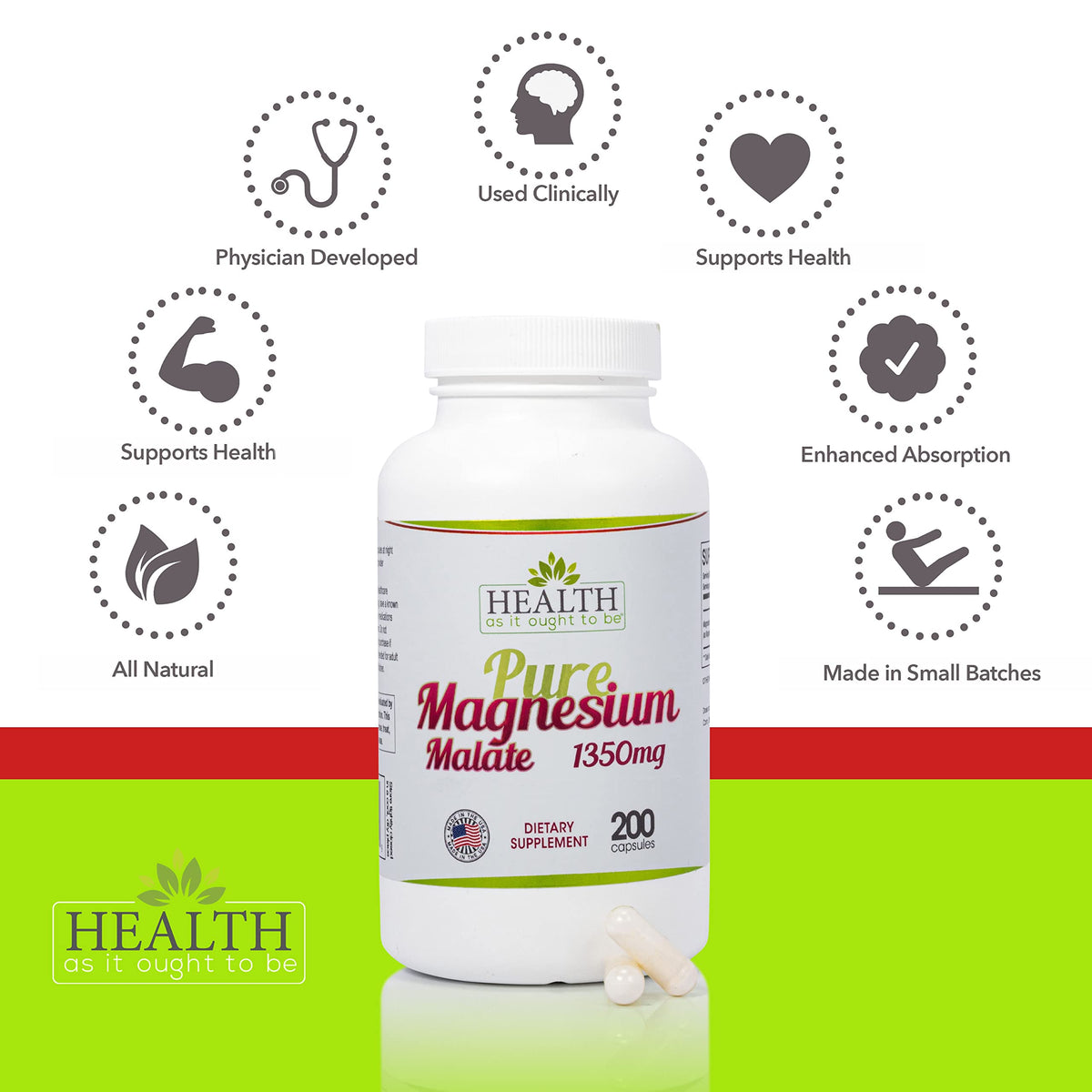 Health As It Ought To Be Magnesium Malate Muscle Support - 200 Capsules - image 3
